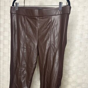 Talbots Brown Faux Leather Petite Pull-On Pants 14p